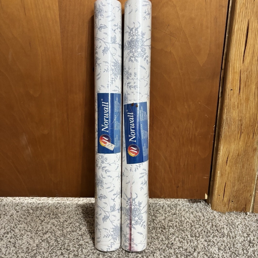 2 Vtg Norwall Wallpaper Toile on Soft White WD24779 Farmhouse Living Prepasted